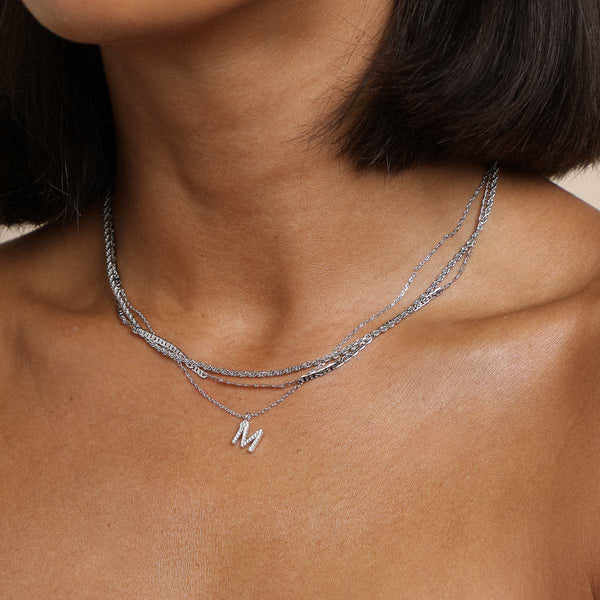 Astrid & Miyu M Initial Pavé Pendant Necklace In Silver