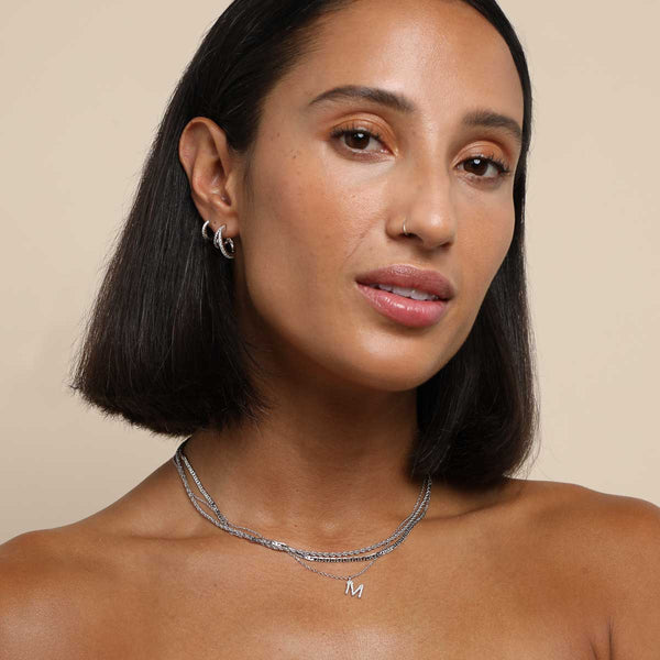 Astrid & Miyu M Initial Pavé Pendant Necklace In Silver