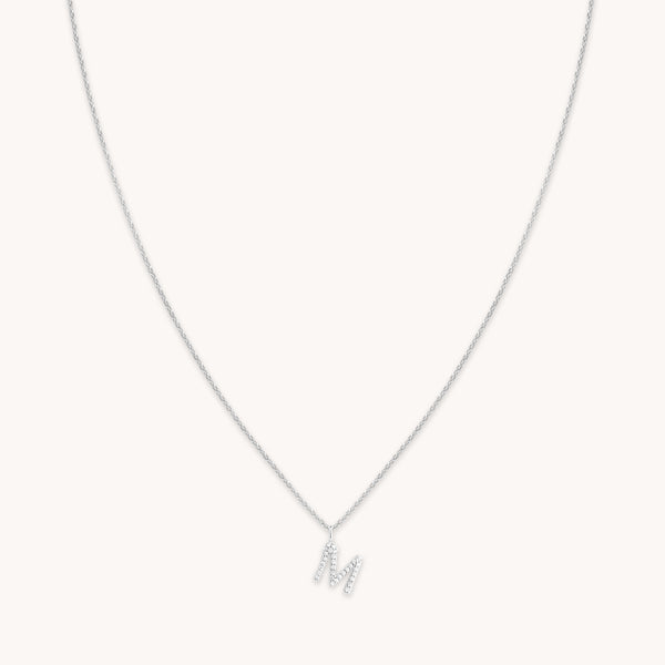 astrid & miyu M Initial Pavé Pendant Necklace in Silver