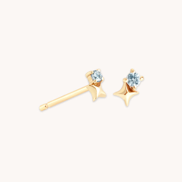 astrid & miyu March Aquamarine Birthstone Earrings in Solid Gold