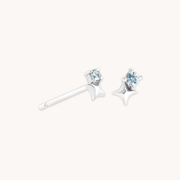 astrid & miyu March Aquamarine Birthstone Earrings in Solid White Gold