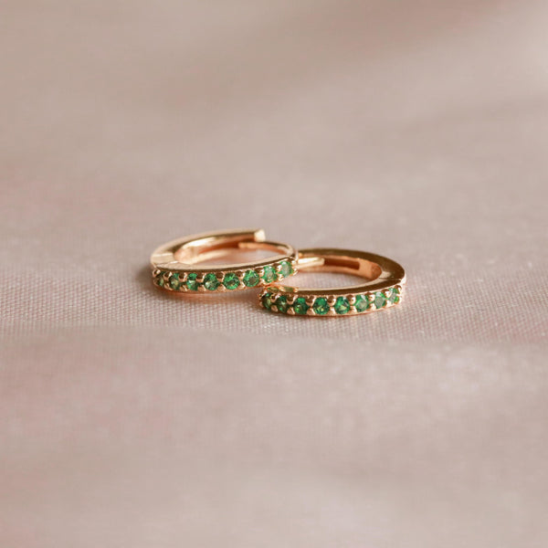 Astrid & Miyu May Birthstone Huggies In Gold With Emerald CZ