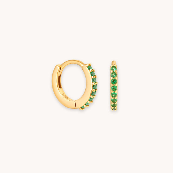 astrid & miyu May Birthstone Huggies in Gold with Emerald CZ