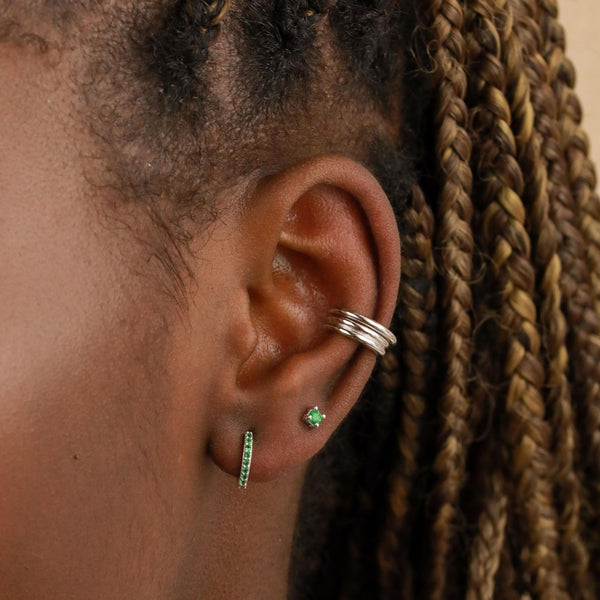 Astrid & Miyu May Birthstone Huggies In Silver With Emerald CZ