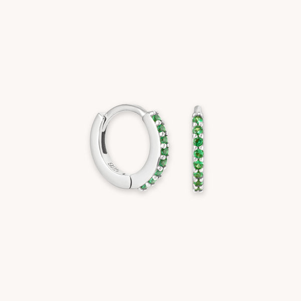 astrid & miyu May Birthstone Huggies in Silver with Emerald CZ
