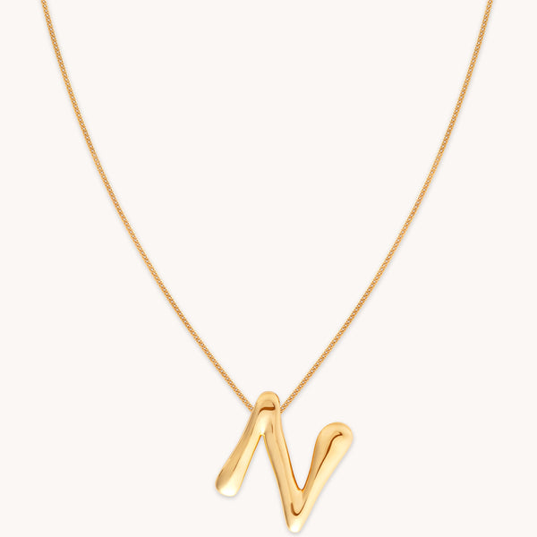 astrid & miyu N Initial Bold Pendant Necklace in Gold