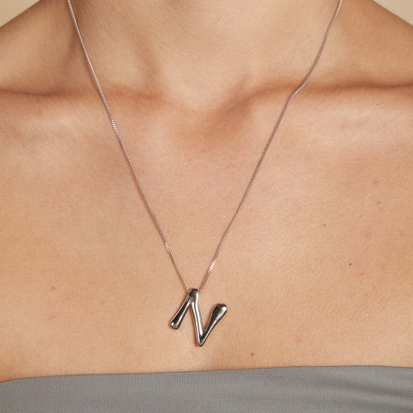 Astrid & Miyu N Initial Bold Pendant Necklace In Silver