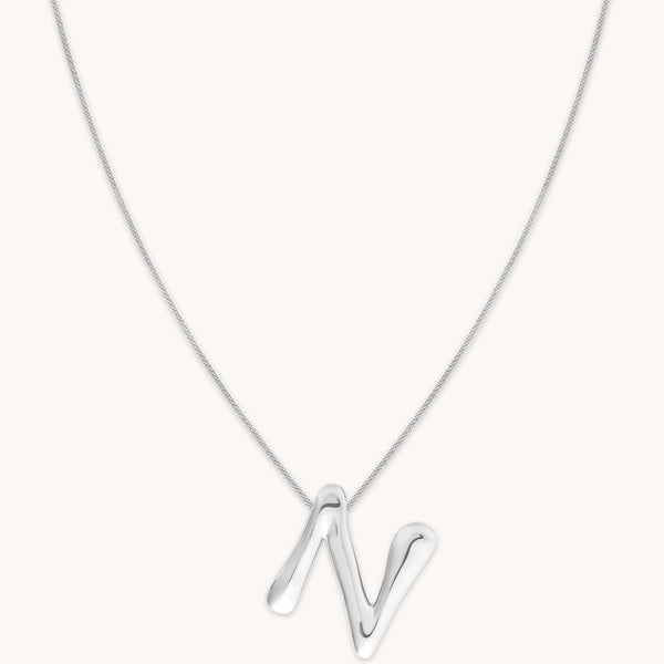 astrid & miyu N Initial Bold Pendant Necklace in Silver