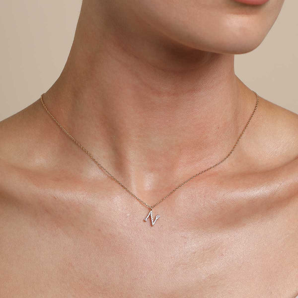 Astrid & Miyu N Initial Pavé Pendant Necklace In Gold