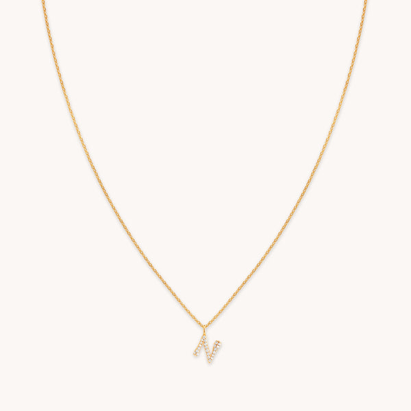 astrid & miyu N Initial Pavé Pendant Necklace in Gold