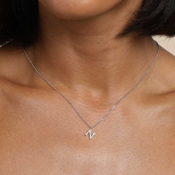 Astrid & Miyu N Initial Pavé Pendant Necklace In Silver