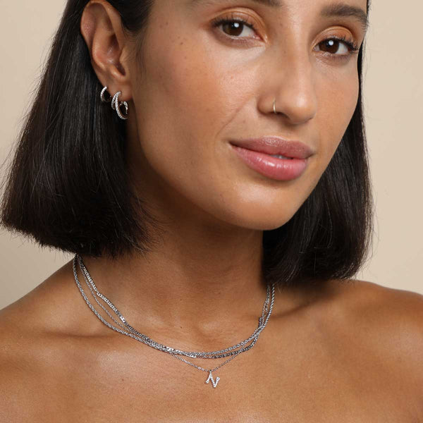 Astrid & Miyu N Initial Pavé Pendant Necklace In Silver