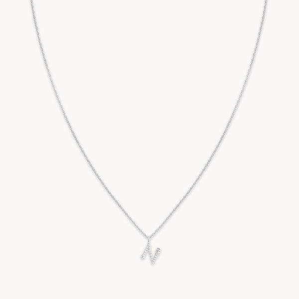 astrid & miyu N Initial Pavé Pendant Necklace in Silver