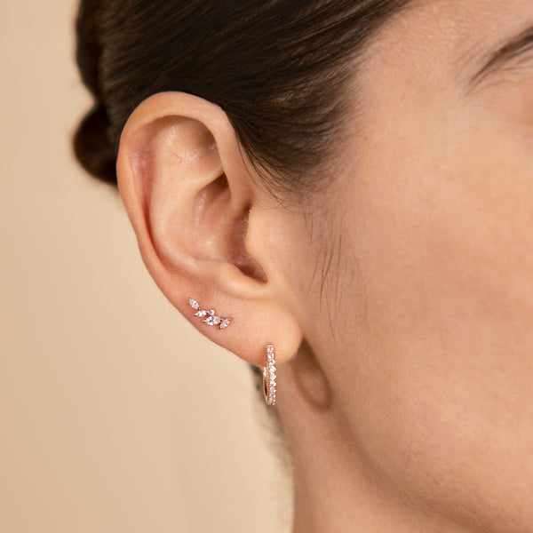 Astrid & Miyu Navette Crystal Climber Studs In Rose Gold