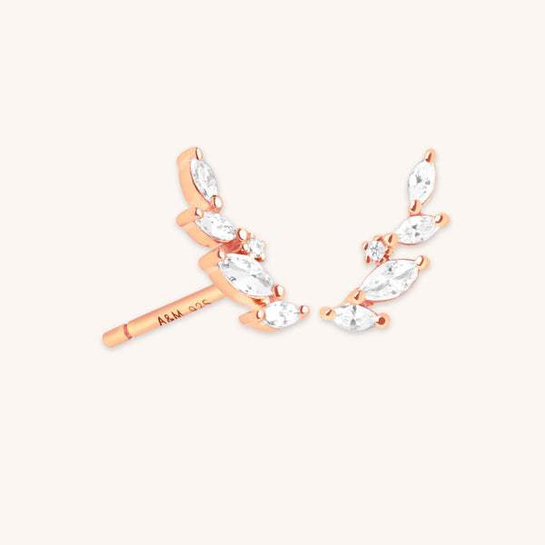 astrid & miyu Navette Crystal Climber Studs in Rose Gold