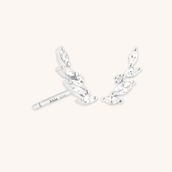 astrid & miyu Navette Crystal Climber Studs in Silver