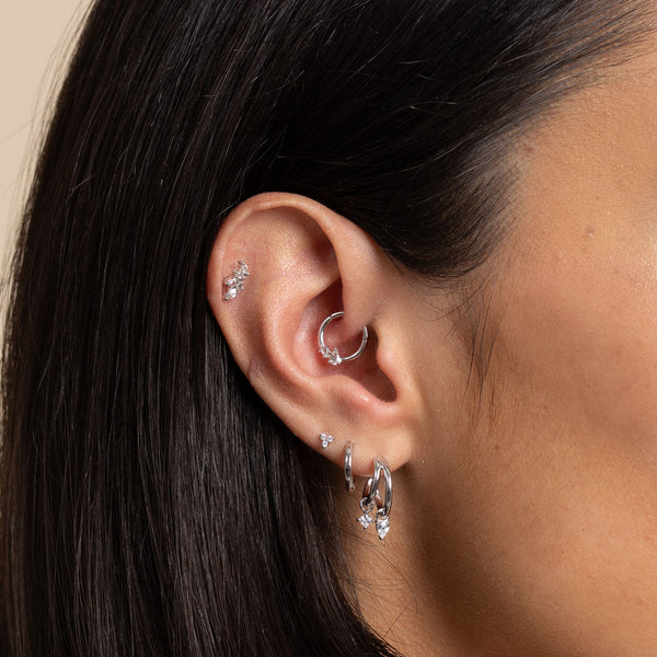 Astrid & Miyu Navette Topaz Fan Stud In Solid White Gold