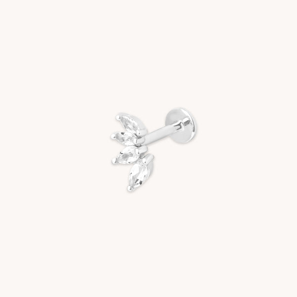 astrid & miyu Navette Topaz Fan Stud in Solid White Gold