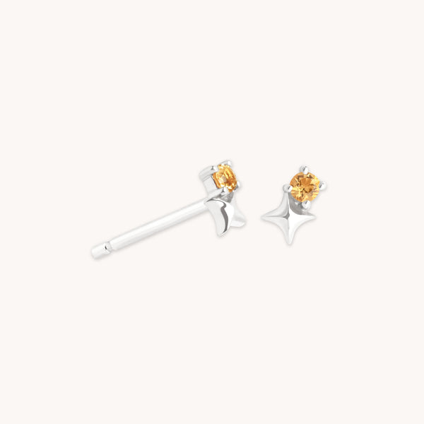 astrid & miyu November Citrine Birthstone Earrings in Solid White Gold