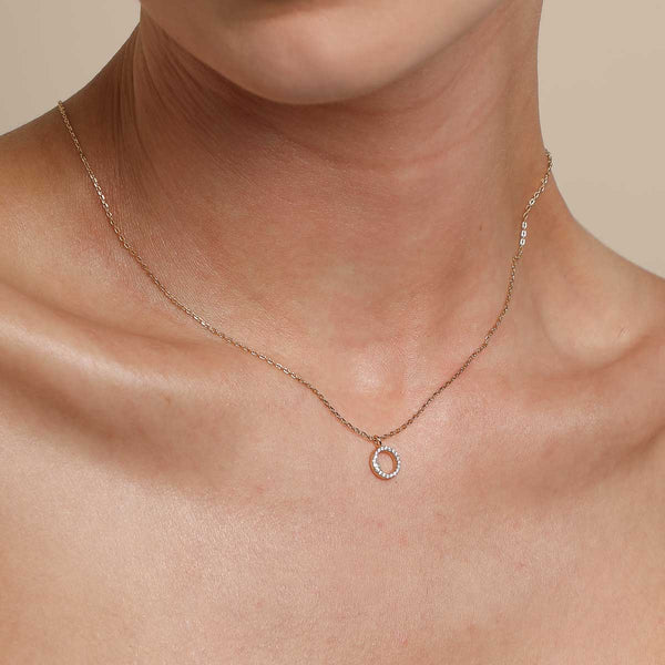 Astrid & Miyu O Initial Pavé Pendant Necklace In Gold