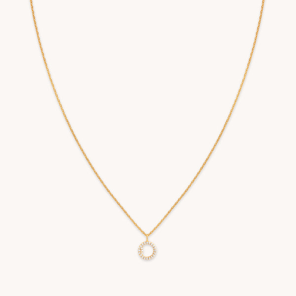 astrid & miyu O Initial Pavé Pendant Necklace in Gold