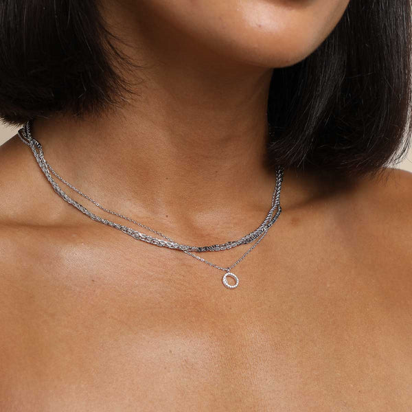 Astrid & Miyu O Initial Pavé Pendant Necklace In Silver