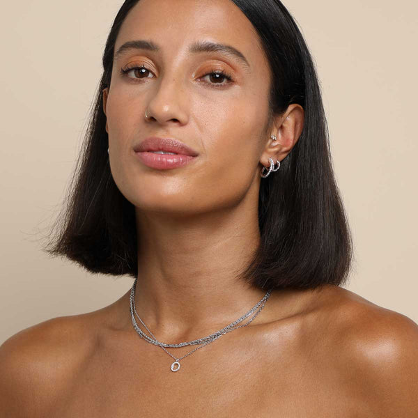 Astrid & Miyu O Initial Pavé Pendant Necklace In Silver