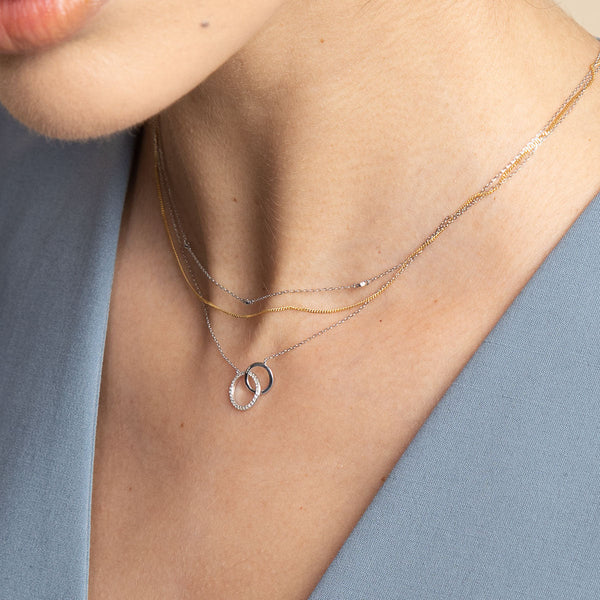 Astrid & Miyu Orbit Topaz Necklace In Solid White Gold