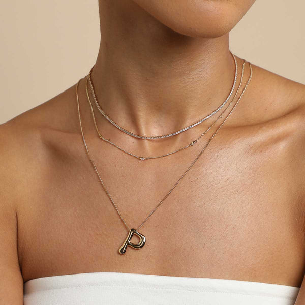 Astrid & Miyu P Initial Bold Pendant Necklace In Gold