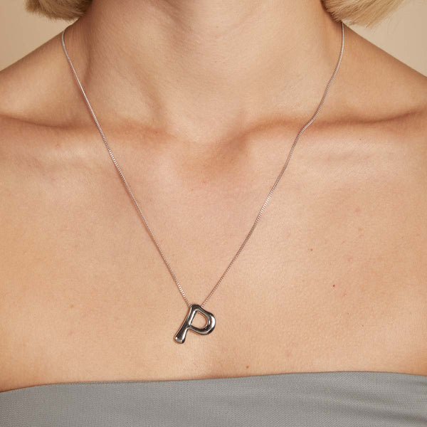 Astrid & Miyu P Initial Bold Pendant Necklace In Silver