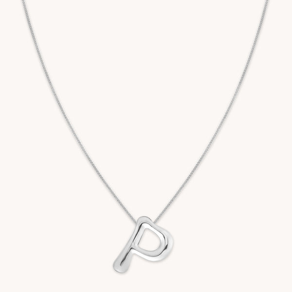 astrid & miyu P Initial Bold Pendant Necklace in Silver