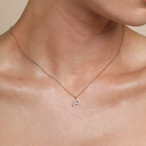 Astrid & Miyu P Initial Pavé Pendant Necklace In Gold