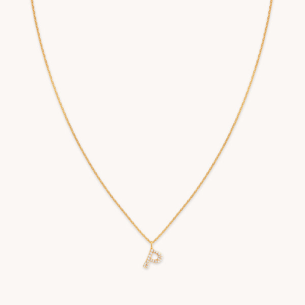 astrid & miyu P Initial Pavé Pendant Necklace in Gold