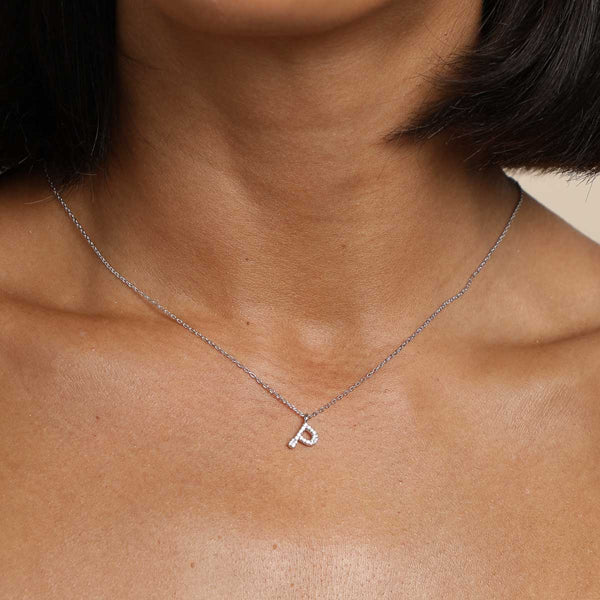 Astrid & Miyu P Initial Pavé Pendant Necklace In Silver