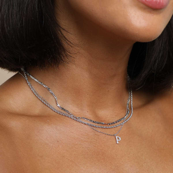 Astrid & Miyu P Initial Pavé Pendant Necklace In Silver