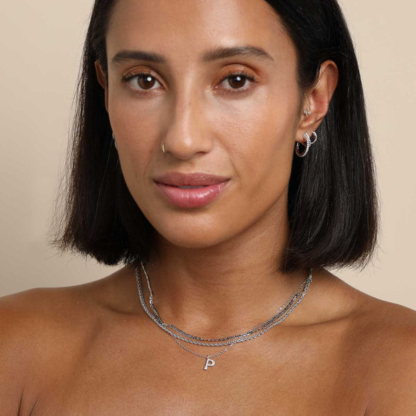 Astrid & Miyu P Initial Pavé Pendant Necklace In Silver