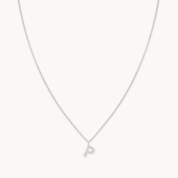 astrid & miyu P Initial Pavé Pendant Necklace in Silver