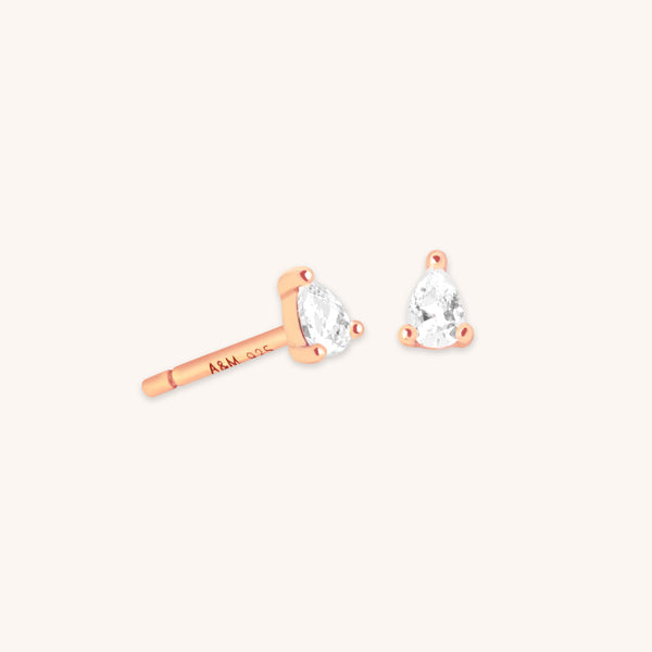 astrid & miyu Pear Crystal Stud Earrings in Rose Gold