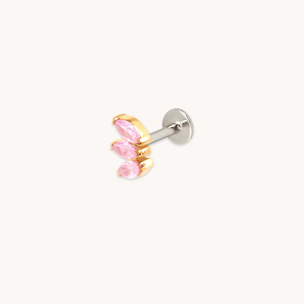 astrid & miyu Pink Marquise Fan Titanium Piercing Stud in Gold