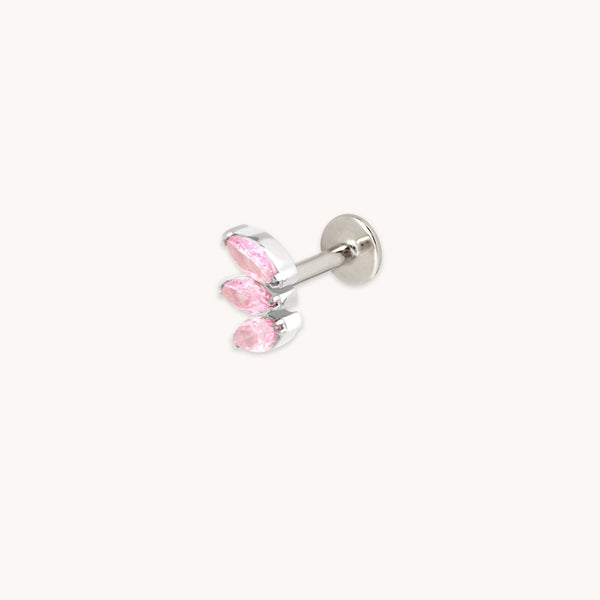astrid & miyu Pink Marquise Fan Titanium Piercing Stud in Platinum