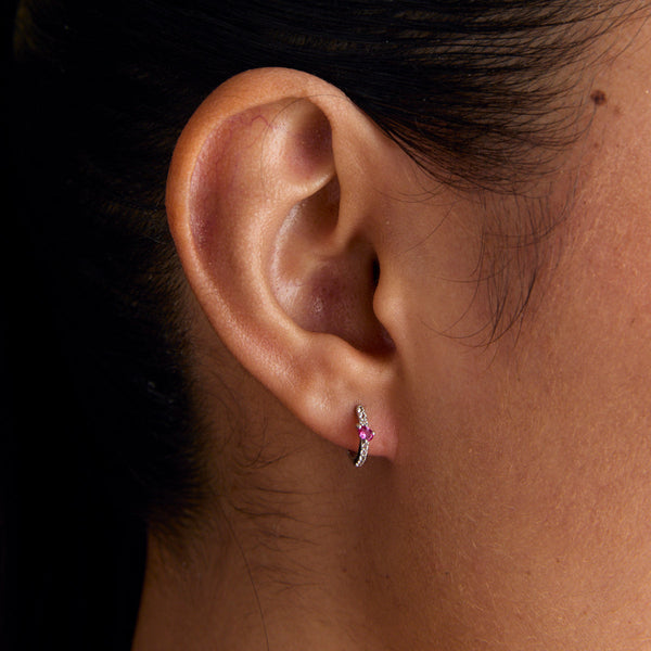 Astrid & Miyu Pink Sapphire Marquise Huggies In Solid White Gold