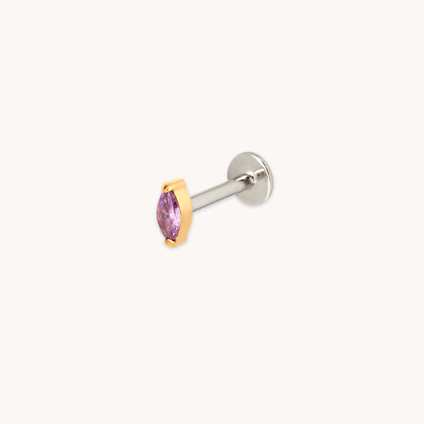 astrid & miyu Purple Marquise Titanium Piercing Stud in Gold
