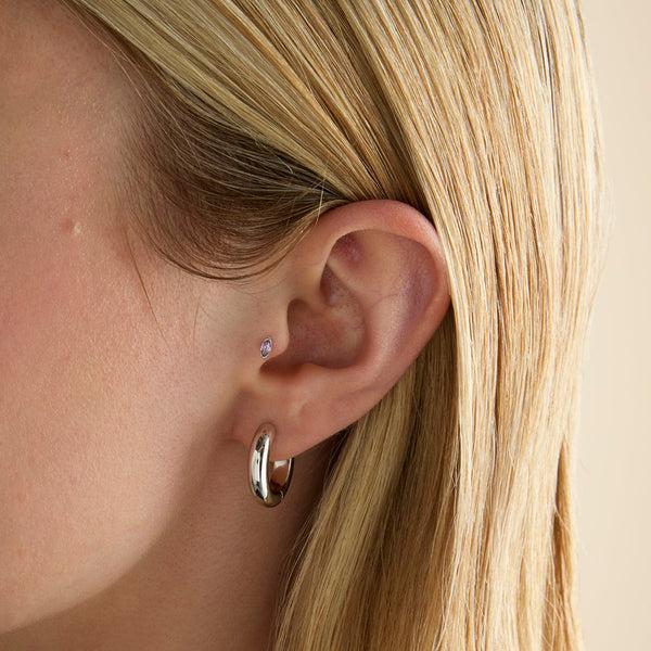 Astrid & Miyu Purple Marquise Titanium Piercing Stud In Platinum