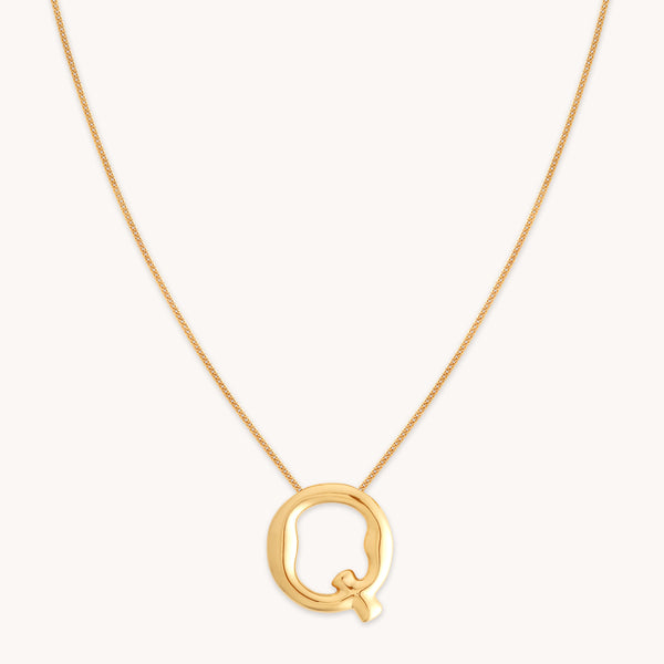 astrid & miyu Q Initial Bold Pendant Necklace in Gold