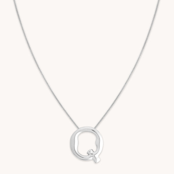 astrid & miyu Q Initial Bold Pendant Necklace in Silver