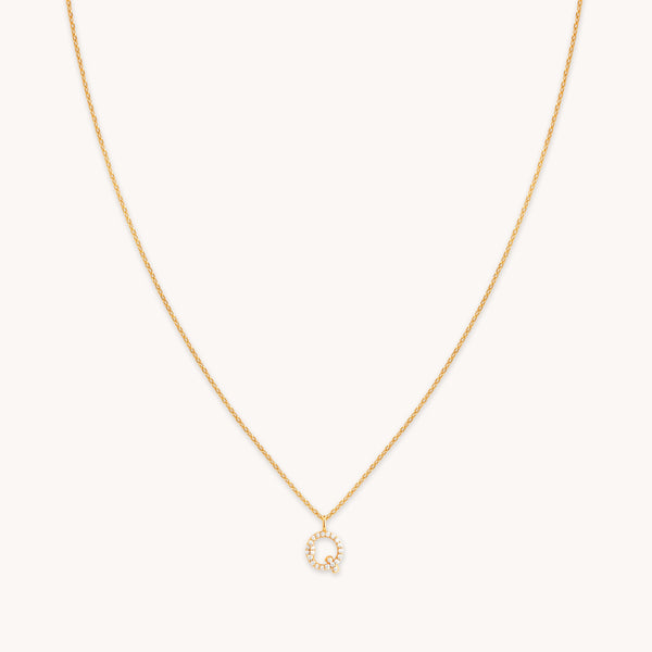 astrid & miyu Q Initial Pavé Pendant Necklace in Gold