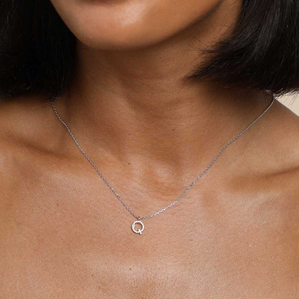 Astrid & Miyu Q Initial Pavé Pendant Necklace In Silver