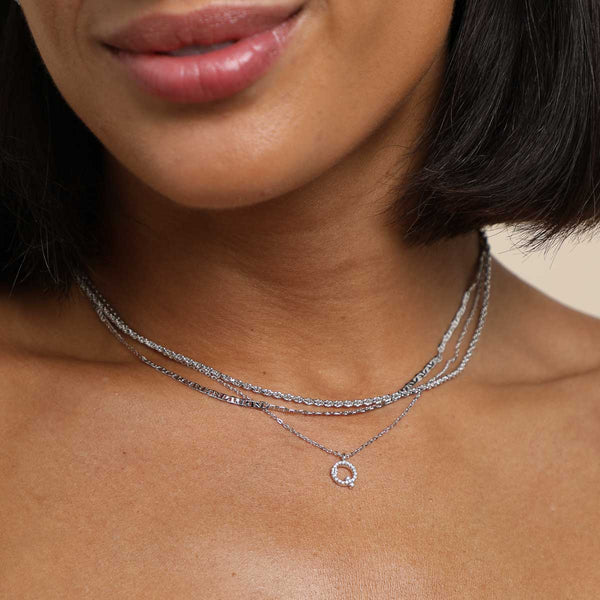 Astrid & Miyu Q Initial Pavé Pendant Necklace In Silver