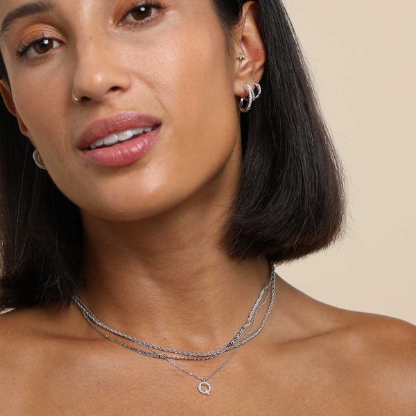 Astrid & Miyu Q Initial Pavé Pendant Necklace In Silver