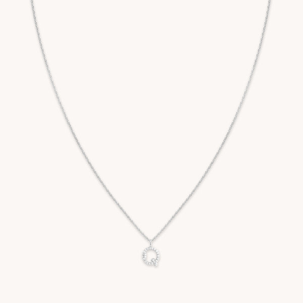 astrid & miyu Q Initial Pavé Pendant Necklace in Silver